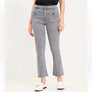 Loft High Rise Curvy Patch Pocket Kick Crop Jeans Gray 6